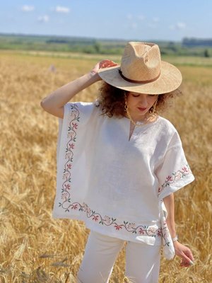 Embroidered poncho PONCHO1, S, 100% linen, Women