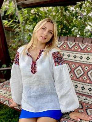Women's embroidered shirt with coloured threads SVZH1, S, 100% linen, Women