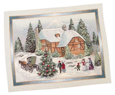 Tapestry placemat RUNNER723 "Christmas in Mountains", 37x49, Rectangular, New Year's, Golden lurex, 70% polyester, 23% cotton, 3% acrylic, 4% metal fibre