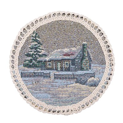 Tapestry placemat with lace ROUND1254M-10D "Christmas News", Ø10, Round, New Year's, Silver lurex, 70% polyester, 23% cotton, 3% acrylic, 4% metal fibre