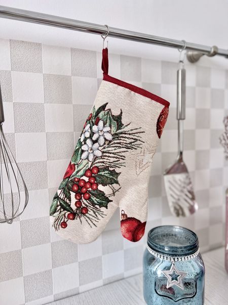 Tapestry oven mitten CABETO, 17х30, 30, 17, New Year's, Silver lurex, 75% polyester, 22% cotton, 3% acrylic, Tapestry