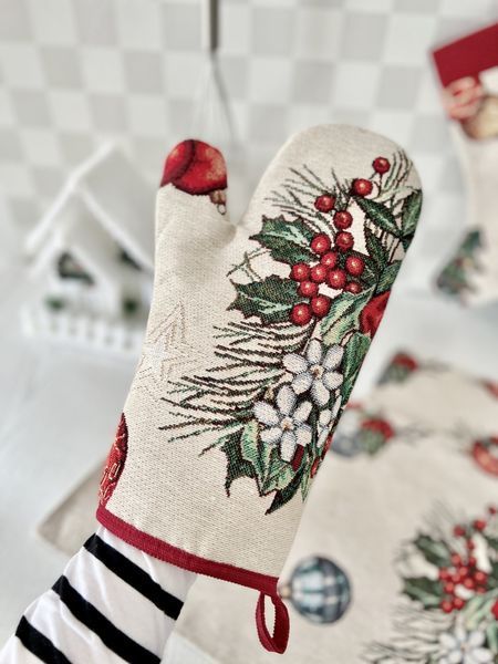 Tapestry oven mitten CABETO, 17х30, 30, 17, New Year's, Silver lurex, 75% polyester, 22% cotton, 3% acrylic, Tapestry