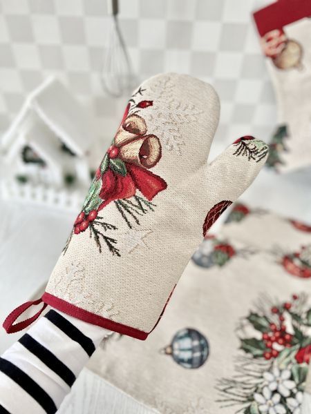 Tapestry oven mitten CABETO, 17х30, 30, 17, New Year's, Silver lurex, 75% polyester, 22% cotton, 3% acrylic, Tapestry
