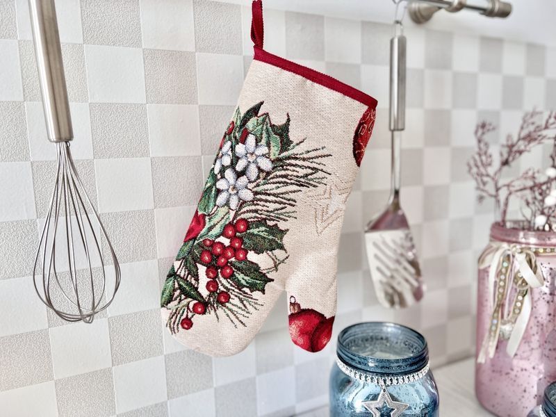 Tapestry oven mitten CABETO, 17х30, 30, 17, New Year's, Silver lurex, 75% polyester, 22% cotton, 3% acrylic, Tapestry