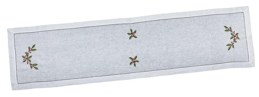 Bieżnik na st&oacute;ł z haftem NPV16, 40x160, Prostokątny, Nowy Rok, Haft, 100% len