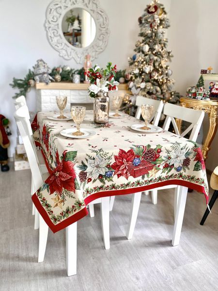 Tapestry tablecloth ARDINA, 137х137, 137, 137, Square, New Year's, Golden lurex, 49% cotton, 35% polyester, 16% acrylic, Tapestry