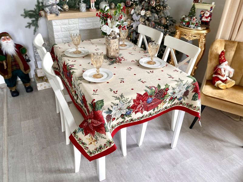 Tapestry tablecloth ARDINA, 137х137, 137, 137, Square, New Year's, Golden lurex, 49% cotton, 35% polyester, 16% acrylic, Tapestry