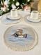 Tapestry placemat with lace ROUND1062M-20D "Funny snowmen", Ø20, Round, New Year's, Silver lurex, 75% polyester, 22% cotton, 3% acrylic