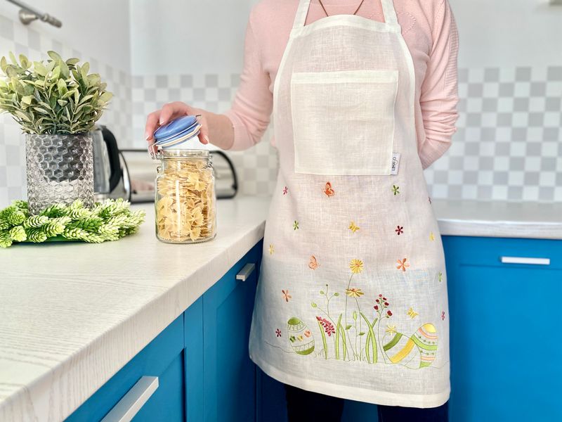 Embroidered Easter kitchen apron FRVV03, 60x75, Easter, Embroidery, 100% linen