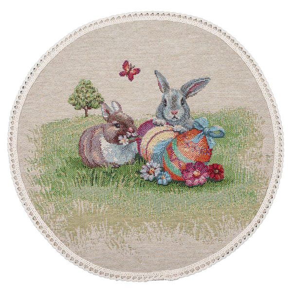 Tapestry placemat with lace ROUND1179M-25D, Ø25, Round, Easter, Without lurex, 75% polyester, 22% cotton, 3% acrylic