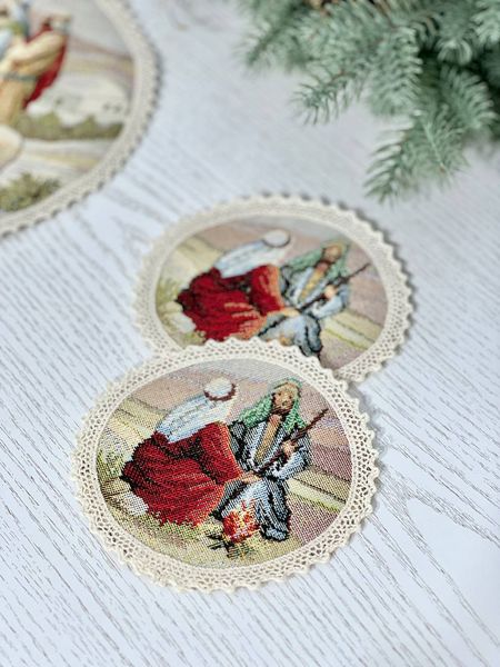 Tapestry placemat with lace ROUND1153M-10D "Christmas miracle", Ø10, Round, New Year's, Golden lurex, 70% polyester, 23% cotton, 3% acrylic, 4% metal fibre