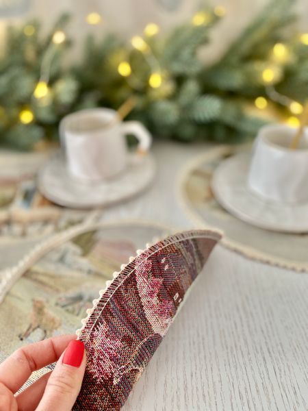 Tapestry placemat with lace ROUND1153M-20D Christmas miracle, &Oslash;20, 20, 20, Round, New Year's, Golden lurex, 70% polyester, 23% cotton, 3% acrylic, 4% metal fibre, Tapestry