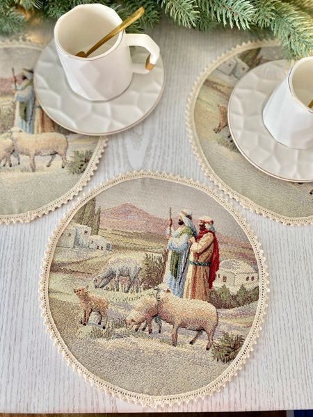 Tapestry placemat with lace ROUND1153M-20D Christmas miracle, &Oslash;20, 20, 20, Round, New Year's, Golden lurex, 70% polyester, 23% cotton, 3% acrylic, 4% metal fibre, Tapestry