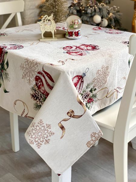 Tapestry tablecloth ALLOVER34278, 137х137, 137, 137, Square, New Year's, With microfibre + gold lurex, 74% polyester, 23% cotton, 3% acrylic, Tapestry