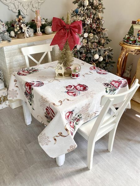 Tapestry tablecloth ALLOVER34278, 137х137, 137, 137, Square, New Year's, With microfibre + gold lurex, 74% polyester, 23% cotton, 3% acrylic, Tapestry