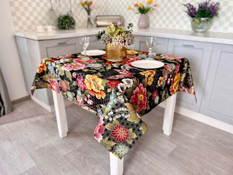 Tapestry tablecloth JAPAN003, 97х100, Square, Everyday, Golden lurex, 75% polyester, 22% cotton, 3% acrylic