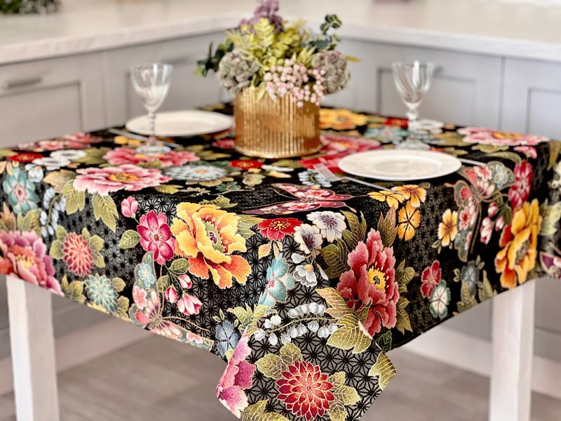 Tapestry tablecloth JAPAN003, 137х240, Rectangular, Everyday, Golden lurex, 75% polyester, 22% cotton, 3% acrylic