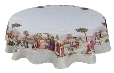 Tapestry tablecloth ROUND1153 "Christmas miracle", Ø140, Round, New Year's, Golden lurex, 70% polyester, 23% cotton, 3% acrylic, 4% metal fibre