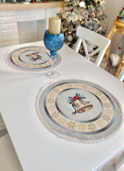 Tapestry placemat with lace ROUND723M-45D Christmas in Mountains