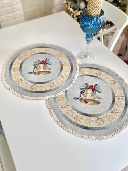 Tapestry placemat with lace ROUND723M-45D Christmas in Mountains