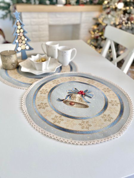 Tapestry placemat with lace ROUND723M-45D Christmas in Mountains