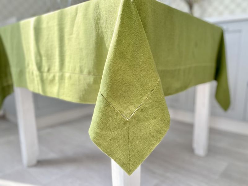 Linen tablecloth with lace SKLM50, 140x140, Square, Monochrome, Embroidery, 100% linen