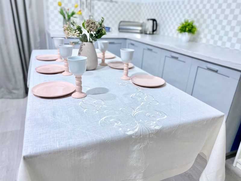 Tablecloth with embroidery SKV08, 137х280, Rectangular, Everyday, Embroidery, 100% linen