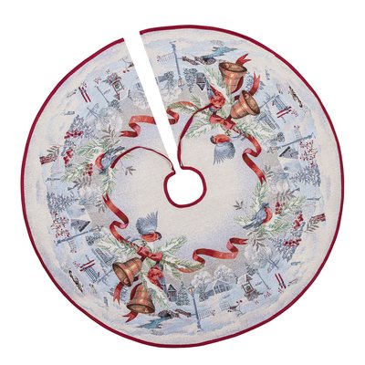 Tapestry Christmas tree skirt ROUND1254 "Christmas News", Ø90, Round, New Year's, Silver lurex, 70% polyester, 23% cotton, 3% acrylic, 4% metal fibre