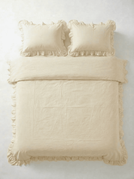 Podw&oacute;jny zestaw pościeli IVORY RUFFLE-200 (200x220, 240x260, 50x70*2), Podw&oacute;jne, 220, 200, Prostokątny, 100% satyna, Satyna