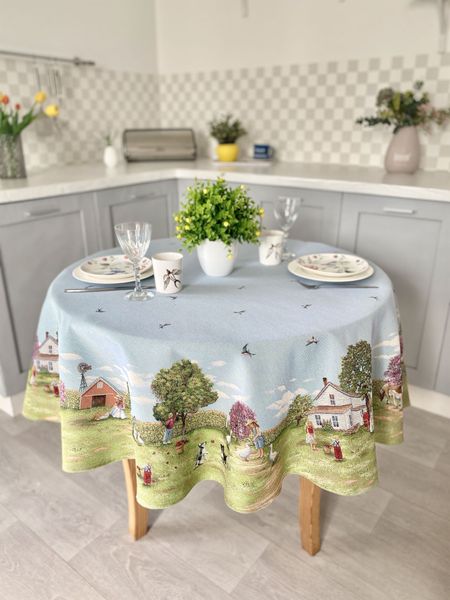 Tapestry tablecloth ROUND1176, Ø160, Round, Everyday, Without lurex, 75% polyester, 22% cotton, 3% acrylic