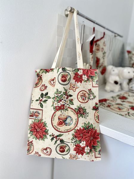 Tapestry shopping bag NAT-SM36, 35х40, 40, 35, Rectangular, New Year's, Golden lurex, 75% polyester, 22% cotton, 3% acrylic, Tapestry