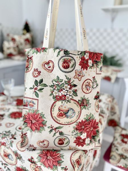 Tapestry shopping bag NAT-SM36, 35х40, 40, 35, Rectangular, New Year's, Golden lurex, 75% polyester, 22% cotton, 3% acrylic, Tapestry