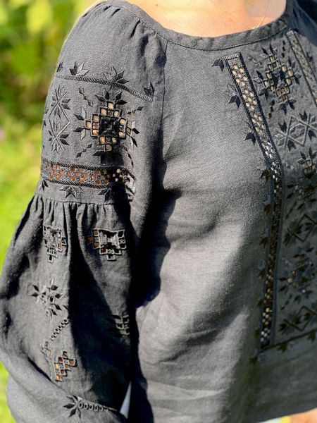 Damska haftowana koszula w kolorze czarnym SVZH4, M, 100% linen, Women