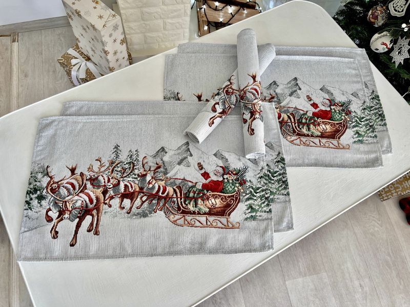 Tapestry placemat SLED, 33х53, 53, 33, Rectangular, New Year's, With microfibre + silver lurex, 40% polyester, 60% cotton, Tapestry