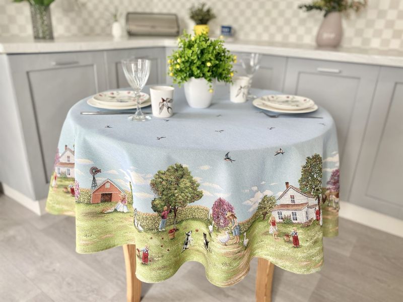 Tapestry tablecloth ROUND1176, Ø160, Round, Everyday, Without lurex, 75% polyester, 22% cotton, 3% acrylic