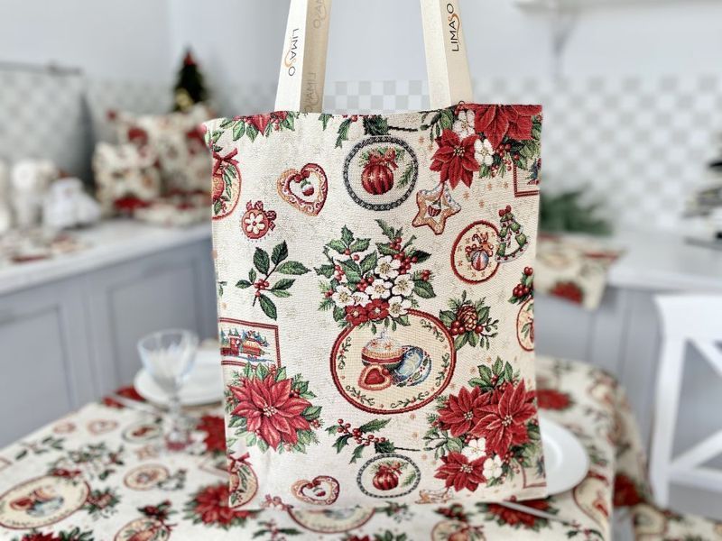 Tapestry shopping bag NAT-SM36, 35х40, 40, 35, Rectangular, New Year's, Golden lurex, 75% polyester, 22% cotton, 3% acrylic, Tapestry