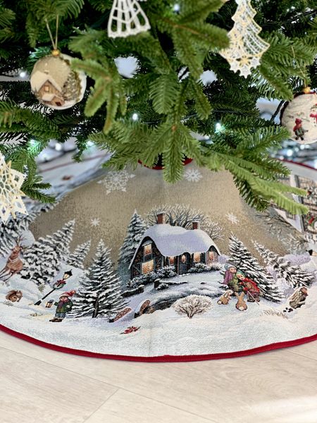 Tapestry Christmas tree skirt ROUND1267, Ø90, Round, New Year's, Without lurex, 75% polyester, 22% cotton, 3% acrylic