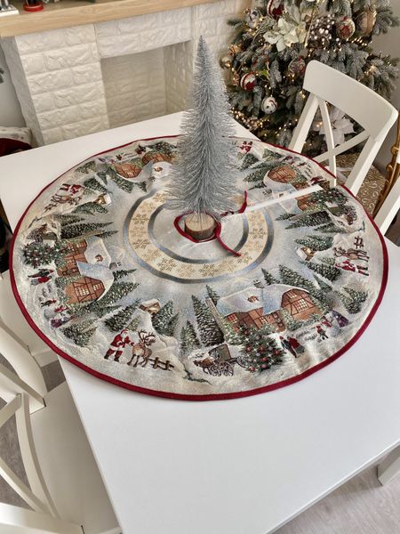 Tapestry Christmas tree skirt ROUND723 "Christmas in Mountains", Ø90, Round, New Year's, Without lurex, 75% polyester, 22% cotton, 3% acrylic