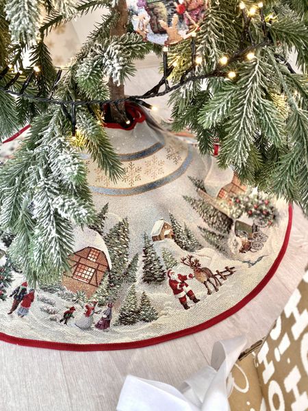 Tapestry Christmas tree skirt ROUND723 "Christmas in Mountains", Ø90, Round, New Year's, Without lurex, 75% polyester, 22% cotton, 3% acrylic