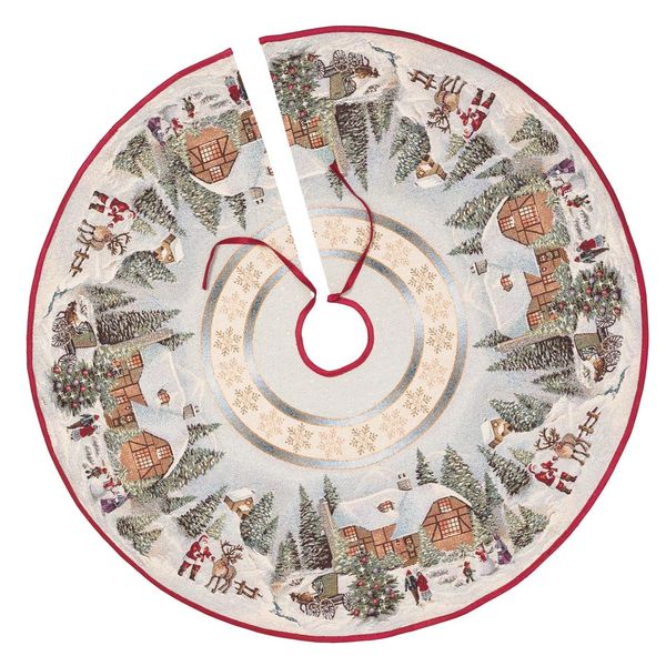 Tapestry Christmas tree skirt ROUND723 "Christmas in Mountains", Ø90, Round, New Year's, Golden lurex, 70% polyester, 23% cotton, 3% acrylic, 4% metal fibre