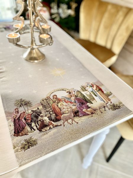 Tapestry table runner RUNNER1153 "Вифлеємське диво" , 37х100, Rectangular, New Year's, Golden lurex, 70% polyester, 23% cotton, 3% acrylic, 4% metal fibre