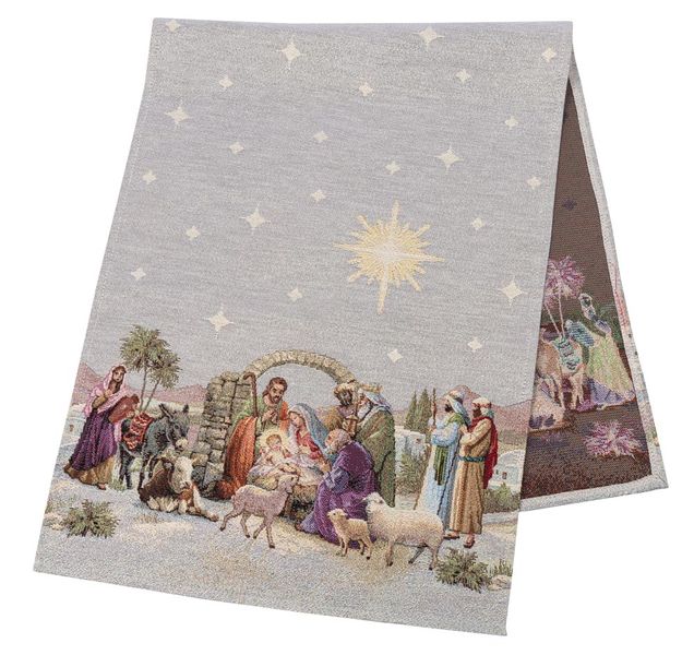 Tapestry table runner RUNNER1153 "Вифлеємське диво" , 37х100, Rectangular, New Year's, Golden lurex, 70% polyester, 23% cotton, 3% acrylic, 4% metal fibre