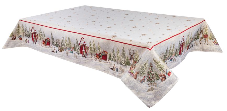 Tapestry tablecloth RUNNER1067 "Santa's gifts", 137х137, Square, New Year's, Golden lurex, 75% polyester, 22% cotton, 3% acrylic