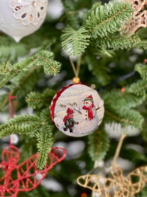 Set of 4 pcs. of toys for the Christmas tree ROUND723-SET4-7D "Christmas in Mountains", Ø7, Round, New Year's, Golden lurex, 70% polyester, 23% cotton, 3% acrylic, 4% metal fibre