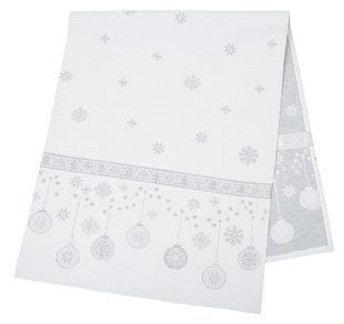 Jacquard double-sided table runner with ribbon FST80-RUNNER015, 45x140, Rectangular, New Year's, Silver lurex, 94% polyester, 6% lurex, Double-sided