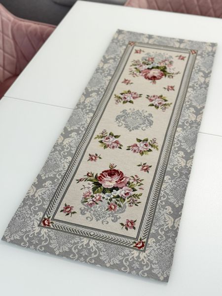 Tapestry table runner RUNNER386GR, 37х100, 100, 37, Rectangular, Flower, Without lurex, 75% polyester, 22% cotton, 3% acrylic, Tapestry