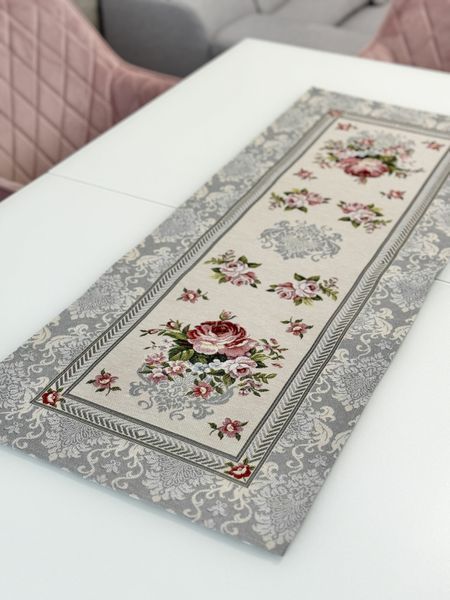 Tapestry table runner RUNNER386GR, 37х100, 100, 37, Rectangular, Flower, Without lurex, 75% polyester, 22% cotton, 3% acrylic, Tapestry