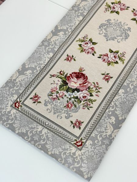 Tapestry table runner RUNNER386GR, 37х100, 100, 37, Rectangular, Flower, Without lurex, 75% polyester, 22% cotton, 3% acrylic, Tapestry