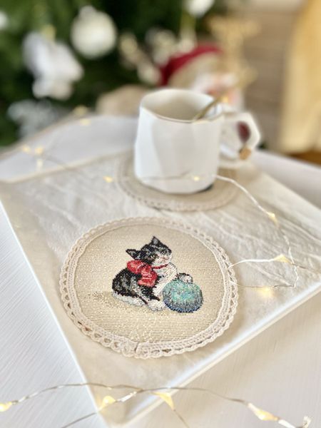 Tapestry placemat with lace ROUND966M-10D "Waiting for a miracle", Ø10, Round