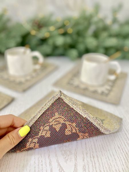 Tapestry placemat RUNNER908 Polar Express, 17х18, 18, 17, Square, New Year's, Golden lurex, 75% polyester, 22% cotton, 3% acrylic, Tapestry